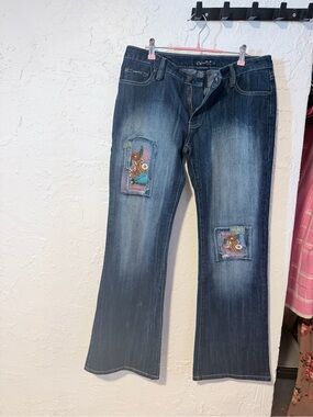 Clash Blue Flared Jeans with Floral Patch Details